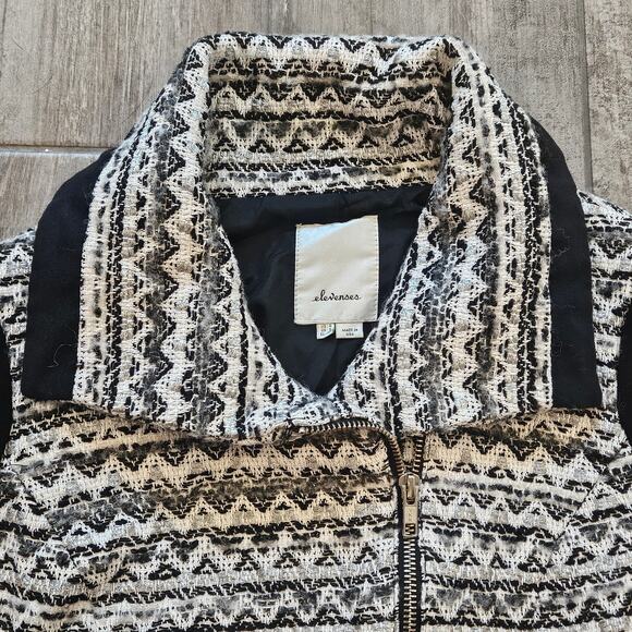 Anthropologie Elevenses Jacket Size 4 Black White Textured Moto Zip Wool blend - Picture 10 of 11